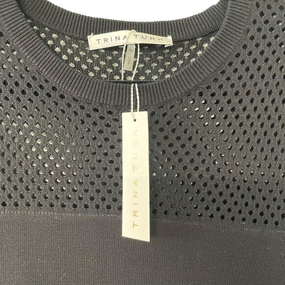 Trina Turk Dress Black White Stripe Bodycon Short Sleeve M NWT - Picture 3 of 6